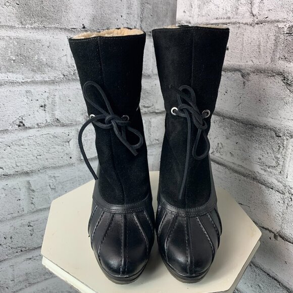 Rockport Adiprene by Adidas Ankle Boot Black Sherpa Lined Platform Booties - Picture 2 of 14